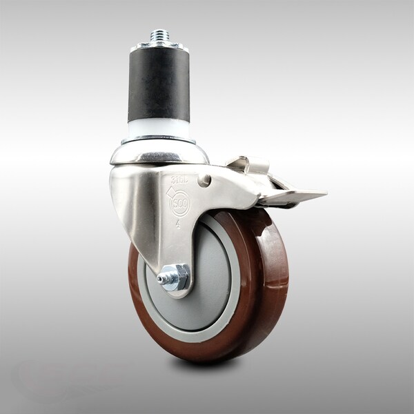 Service Caster 4 Inch 316SS Maroon Poly Swivel 1-3/4 Inch Expanding Stem Caster Lock Brake SCC SCC-SS316TTLEX20S414-PPUB-MRN-134 - main